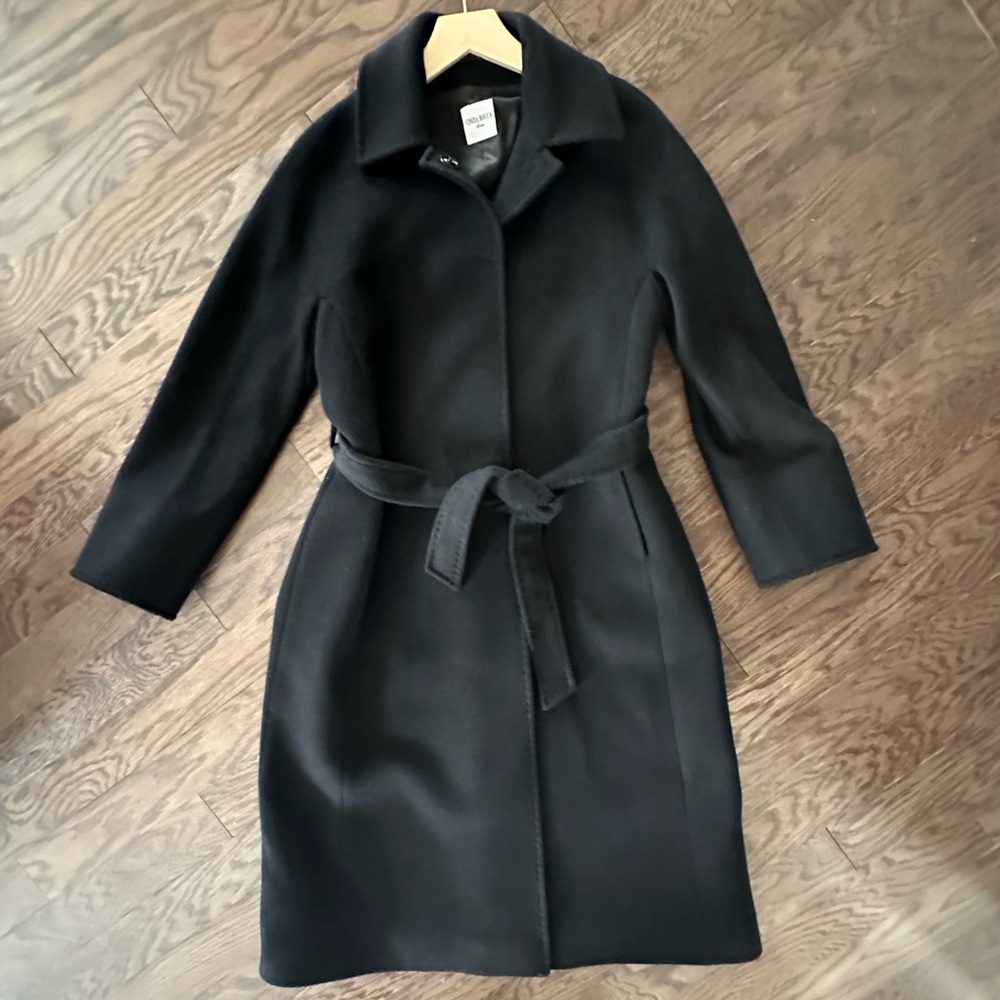 PURE VIRGIN WOOL CINZIA ROCCA BY RODEL S.p.A in ITALY, BELTED BLACK COAT BLACK 8
